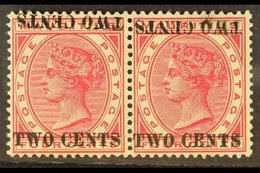 1891 2c On 4c Carmine, Variety "surcharge Double, One Inverted", SG 118c, Superb Mint Pair. For More Images, Please Visi - Mauritius (...-1967)