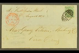 1870 (1 Aug) LS From Manchester, England To Vera Cruz Bearing GB 1s Green (SG117) Tied "498" Pmk, Various British Transi - México