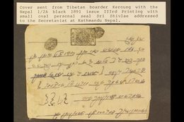 1903-05 ½a Black (3rd Printing) Imperf With 4 Margins Tied To Cover Sent From The Kerung On The Tibetian Border To Kathm - Népal