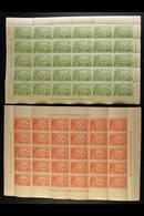 1925-27 "Native Village" 1d Green And 1½d Orange-vermilion (SG 126 & 126a), Never Hinged Mint Complete Sheets Of Thirty  - Papua-Neuguinea