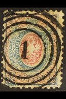 1860 10k Blue & Rose, Mi 1a, SG 1a, Used With Clear Strike Of "1" In Target, Couple Of Blunt Perfs At Base, Cancellation - Otros & Sin Clasificación