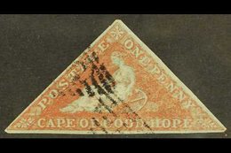 CAPE 1853 1d Pale Brick-red, On Deeply Blued Paper, SG 1, Fine Used, Three Margins, Cat.£450. For More Images, Please Vi - Non Classés