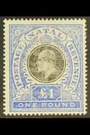 NATAL 1902 £1 Black And Bright Blue, SG 142, Mint. Rubbed Surface But Still A Reasonable Copy. Cat £350 For More Images, - Zonder Classificatie