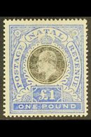 NATAL 1902 £1 Black And Bright Blue, SG 142, Mint. Rubbed Surface But Still A Reasonable Copy. Cat £350 For More Images, - Non Classés