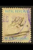 NATAL REVENUE 1885 £1.10s Lilac And Blue Die I (Barefoot 95), With Top Left Triangle Detached Variety, Used. Scarce! For - Non Classés