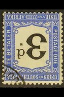 POSTAGE DUE 1914-22 3d Black And Bright Blue With WATERMARK INVERTED Variety, SG D4w, Fine Used. For More Images, Please - Sin Clasificación