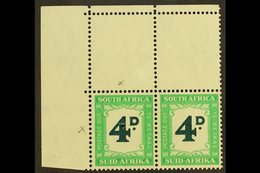 POSTAGE DUES 1950-8 4d Deep Myrtle-green & Emerald, CRUDE RETOUCH VARIETY In Corner Marginal Pair With Normal, SG D42a,  - Unclassified