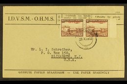 OFFICIALS 1945 - 50 1½d Purple Brown, SG O20, Bi-lingual Pair Superb Used On OHMS Cover To USA. Rare Franking!  For More - África Del Sudoeste (1923-1990)