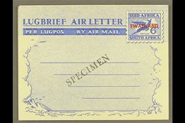 1951 "SPECIMEN" AIR LETTER 6d Ultramarine On Pale Greenish White, Afrikaans First, H&G 13, Kessler 15s, Locally Applied  - Swasiland (...-1967)