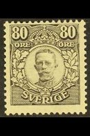 1918 80o Black Gustav V, SG 84 (Facit 94) Never Hinged Mint, A Light Diagonal Crease Is Not Easy To See From The Front.  - Other & Unclassified