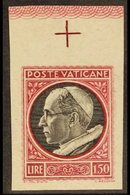 1945 1L50  Black & Red "Pope Pius XII" IMPERF MARGINAL VARIETY, Sass 95b, Never Hinged Mint For More Images, Please Visi - Sonstige & Ohne Zuordnung