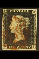 1840 1d Black 'NJ' Plate 1b, SG 2, Used With 4 Margins & Red MC Cancellation. For More Images, Please Visit Http://www.s - Non Classés