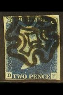 1840 2d Steel- Blue 'DF', Plate 1, Spec DS4, Used With 4 Close To Large Margins & Black MC Cancellation, Pressed Vertica - Andere & Zonder Classificatie