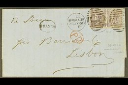 1868 (July) 6d Lilac, Plate 6 Pair, Used On Entire To Lisbon, SG 104, Manchester Duplex Cancels, Clean & Fine. For More  - Other & Unclassified