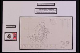 ISLE OF MAN 1974 Pencil Sketch ESSAY By John Nicholson, Similar To The Issued 1974 Tourist Trophy Races, Overall Size Ap - Autres & Non Classés