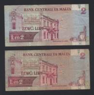 Delcampe - Lotto 2 Banconote Malta 2 Liri 1967 Circolate - Malte