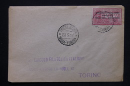 ITALIE - Enveloppe Par Avion De Roma Pour Torino En 1917 , Affranchissement Plaisant ( Surchargé ) - L 24810 - Marcofilie (Luchtvaart)