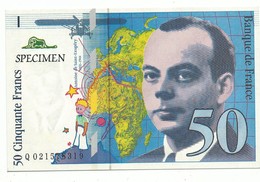 CPM Carte Spécimen D'un Billet De 50 Francs Français - Saint Exupery Et Le Petit Prince - Expédiée De Puteaux La Défense - Münzen (Abb.)