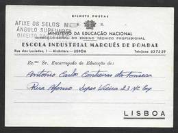 Portugal Entière Carte Officielle SR Ecole Escola Industrial Marquês De Pombal 1967 Official Stationery Card School - Storia Postale
