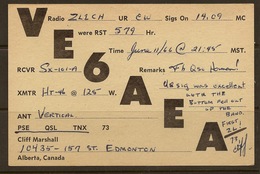 CANADA 1966 QSL Ham Radio Card VE6AEA U ZZ2342 - Edmonton