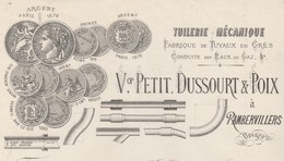 Facture 1889 / V. PETIT DUSSOURT POIX / Fabrique Tuyaux Grès Tuilerie / 88 Rambervillers / Vosges - 1800 – 1899