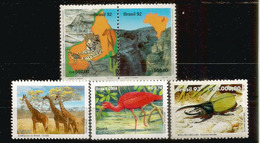 Faune Sauvage Du Brésil Et Des Zoos Brésiliens: Jaguar,Ibis Rouge,Dynaste Hercule,etc. 5 Timbres Neufs ** - Ungebraucht