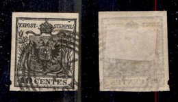 ANTICHI STATI - LOMBARDO VENETO - 1850 - 10cent (2/f - Nero Intenso) Con Decalco - Usato A Monselice (300) - Otros & Sin Clasificación