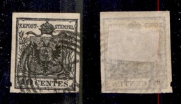 ANTICHI STATI - LOMBARDO VENETO - 1850 - 10cent (2/f - Nero Intenso) Con Decalco - Usato A Monselice (300) - Autres & Non Classés