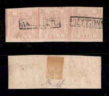 ANTICHI STATI - NAPOLI - 1858 - 1 Grano (3) - Striscia Di 3 Con Coppia Disallineata A Sinistra (3f) - Diena + Cert. AG - Otros & Sin Clasificación