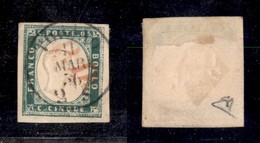 ANTICHI STATI - SARDEGNA - 1855 - 5 Cent (13f) Usato A Torino (PD In Rosso) - Diena (1.200) - Andere & Zonder Classificatie