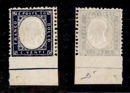 REGNO D'ITALIA - POSTA ORDINARIA - 1862 - 20 Cent (2l) Con Bordo Integrale In Basso (pos.50-angolo Di Foglio) - Gomma In - Other & Unclassified