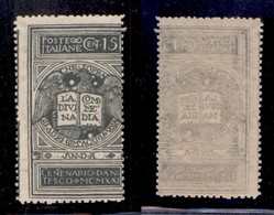 REGNO D'ITALIA - POSTA ORDINARIA - 1921 - 15 Cent Dante (116A) - Gomma Integra (525) - Sonstige & Ohne Zuordnung