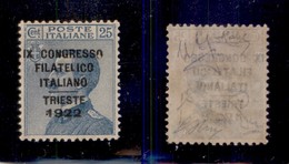 REGNO D'ITALIA - POSTA ORDINARIA - 1922 - 25 Cent Congresso Filatelico (125) - Gomma Integra - Molto Ben Centrato - Otros & Sin Clasificación