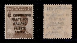 REGNO D'ITALIA - POSTA ORDINARIA - 1922 - 40 Cent Congresso Filatelico (126) - Gomma Integra - Ben Centrato - Oliva + Fi - Sonstige & Ohne Zuordnung