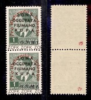 OCCUPAZIONI - ZONA FIUMANO KUPA - 1942 - Colori Cambiati - 1 Din (40b) - Coppia Verticale Con Diciture In Basso - Gomma  - Sonstige & Ohne Zuordnung