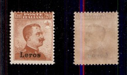 COLONIE - LEROS - 1917 - 20 Cent (9a) Con Doppia Soprastampa - Gomma Integra (1.200) - Autres & Non Classés