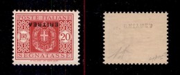 COLONIE - ERITREA - 1934 - Segnatasse - 20 Lire (38a) Con Soprastampa Capovolta - Gomma Integra - Diena + Avanzo (1.125) - Other & Unclassified
