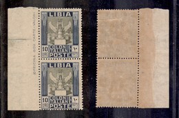 COLONIE - LIBIA - 10 Lire Pittorica (32a Varietà X) Dentellato 14x13 1/4 - Senza Filigrana - Coppia Verticale Bordo Fogl - Sonstige & Ohne Zuordnung