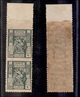 COLONIE - LIBIA - 1926 - 20 Cent Sibilla (54f) - Coppia Verticale Bordo Foglio - Non Dentellata In Alto E Al Centro - Go - Sonstige & Ohne Zuordnung