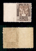 COLONIE - LIBIA - 1926 - 1 Lira Pittorica (65g) Non Dentellato A Sinistra - Gomma Integra - Cert. AG (2.100) - Sonstige & Ohne Zuordnung