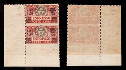 COLONIE - LIBIA - 1927 - Espressi - 1,25 Lire Su 60 Cent (12k) - Coppia Angolo Di Foglio Non Dentellata A Centro E In Ba - Autres & Non Classés