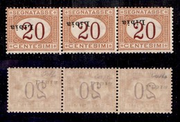 COLONIE - LIBIA - 1915 - Segnatasse - 20 Cent (3c) - Striscia Di Tre Con Soprastampe Capovolte E Oblique - Gomma Integra - Otros & Sin Clasificación