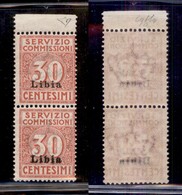 COLONIE - LIBIA - 1915 - Servizio Commissioni - 30 Cent (1+1a-nota Coppia Verticale) Con Doppia Soprastampa Sul Pezzo In - Otros & Sin Clasificación