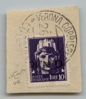 RSI - 1944 - 10 Lire (486a-Verona) Con Soprastampa Capovolta - Usato Su Frammento - Verona (Titolare) 26.5.44 - Fiecchi  - Otros & Sin Clasificación