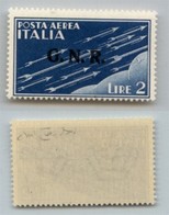 RSI - 1944 - Errore Di Colore - 2 Lire (122A-Aerea-Verona) - Gomma Integra - Raybaudi + Cert. AG (1.500) - Sonstige & Ohne Zuordnung