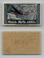 RSI - 1944 - 2 Lire Aeroespresso (125a-Aerea-Verona) Con Soprastampa Capovolta - Gomma Integra - Oliva + Cert. AG (3.200 - Sonstige & Ohne Zuordnung
