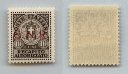 RSI - 1944 - Saggi - Recapito Autorizzato - 10 Cent (P2-Verona) - Soprastampa Rossa - Gomma Integra - Cert. AG (1.000) - Sonstige & Ohne Zuordnung