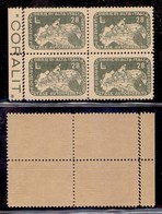 SERVIZI PRIVATI AUTORIZZATI - CORALIT - 1945 - 28 Lire Cicista (9c+9) - Quartina Bordo Foglio Con Doppia Dentellatura A  - Otros & Sin Clasificación