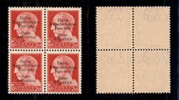 EMISSIONI LOCALI - BASE ATLANTICA - 1943 - 20 Cent (8g+8) In Quartina - L Diversa Nei Due Di Sinistra - Gomma Integra (8 - Other & Unclassified