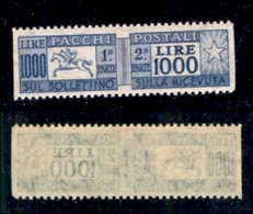 REPUBBLICA - 1957 - Pacchi Postali - 1000 Lire (102/Ih) Non Dentellato In Verticale - Gomma Integra (900) - Andere & Zonder Classificatie